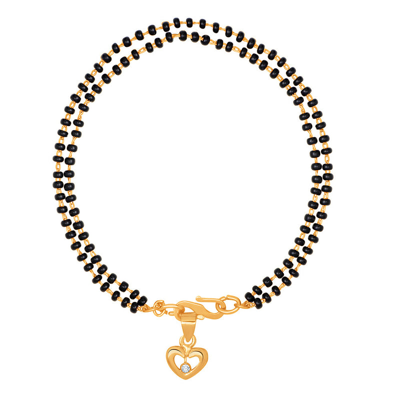 Mahi Dual Chain Heart Charm Mangalsutra Bracelet with Beads and Crystal for Women (BR1100488G)