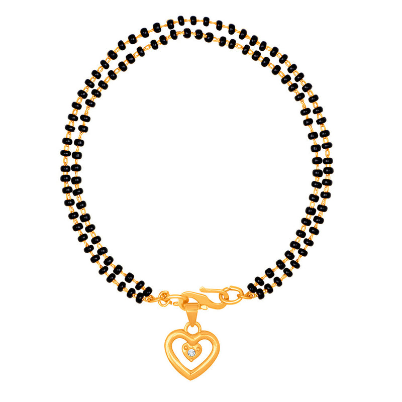 Mahi Dual Chain Heart Charm Mangalsutra Bracelet with Beads and Crystal for Women (BR1100489G)