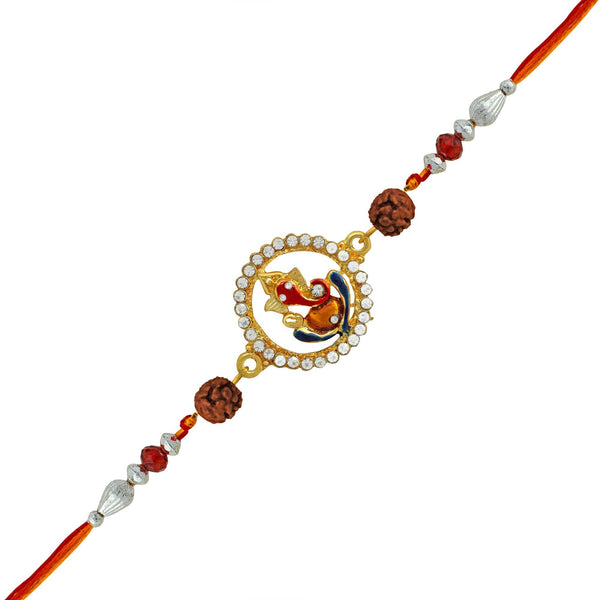 Mahi Gold Plated Lord Ganesha Meena Rudraksh Rakhi for Dearest brother with Crystal (Bracelet) BR1100574G