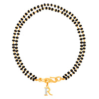 Mahi Dual Chain 'R' Alphabet Initial Mangalsutra Bracelet with Beads and Cubic Zirconia for Women (BR1100802G)