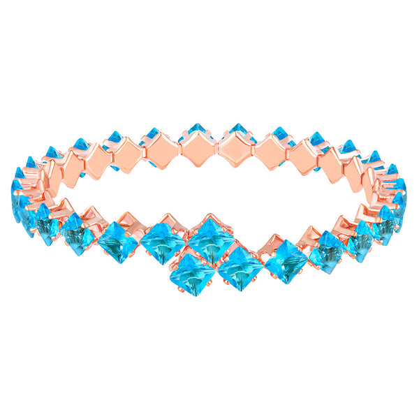 Mahi Rose Gold Plated Classic Princess Cut Aqua Blue Cubic Zirconia Studed Adjustable Kada Bracelet for Women (BR1101013ZABlu)