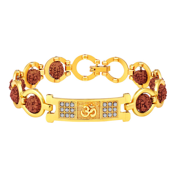 Mahi Om Engraved Broad Bracelet with Rudraksha and Crystals for Men (BR1101021G)