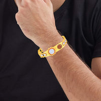Mahi Gold and Rhodium Plated Om Sun Kada Bracelet with Rudraksh and Red Mee Work for Men (BR1101024M)