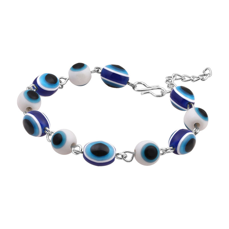 Mahi Rhodium Plated Evil Eye Beaded Adjustable Link Unisex Bracelet (BR1101027R)