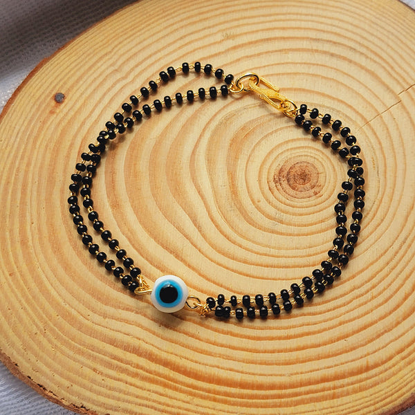 Mahi Evil Eye Dual Chain Mangalsutra Bracelet with Black Beads for Women (BR1101031G)