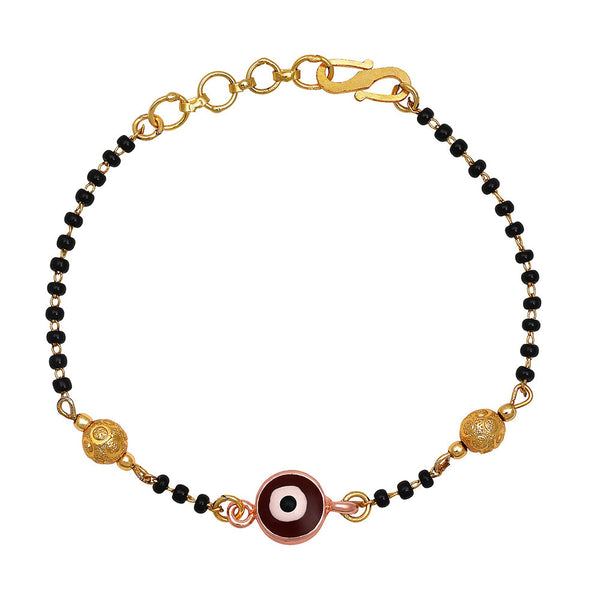 Mahi Meenakari Work Evil Eye Mangalsutra Bracelet with Black Beads for Women (BR1101032G)