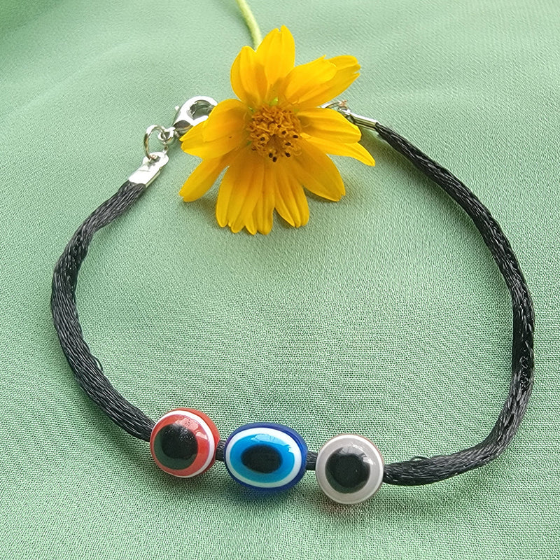 Mahi Evil Eye Adjustable Bracelet with Black Rope for Men and Women (BR1101039RMul)