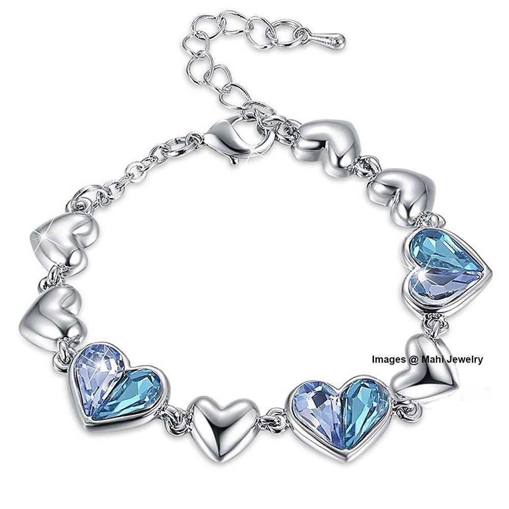 Mahi Valantine Gift Blue Heart Crystal Bracelet