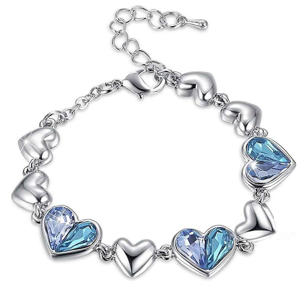Mahi Valantine Gift Blue Heart Crystal Bracelet