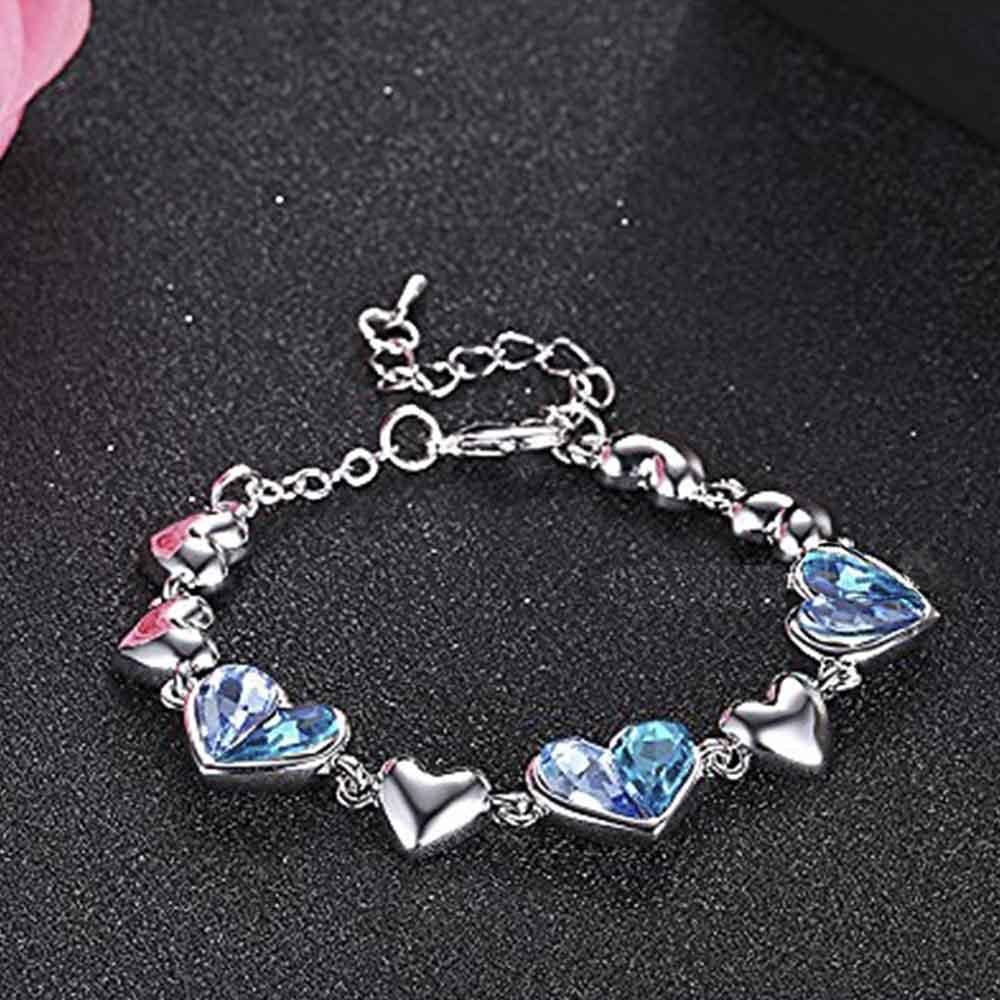 Mahi Valantine Gift Blue Heart Crystal Bracelet