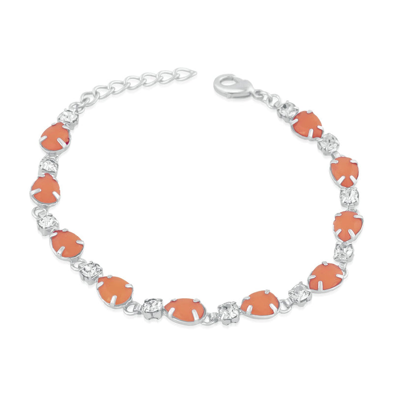 Mahi Rhodium Plated Orange Crystal link adjustable Bracelet for girls and women - BR2100358R
