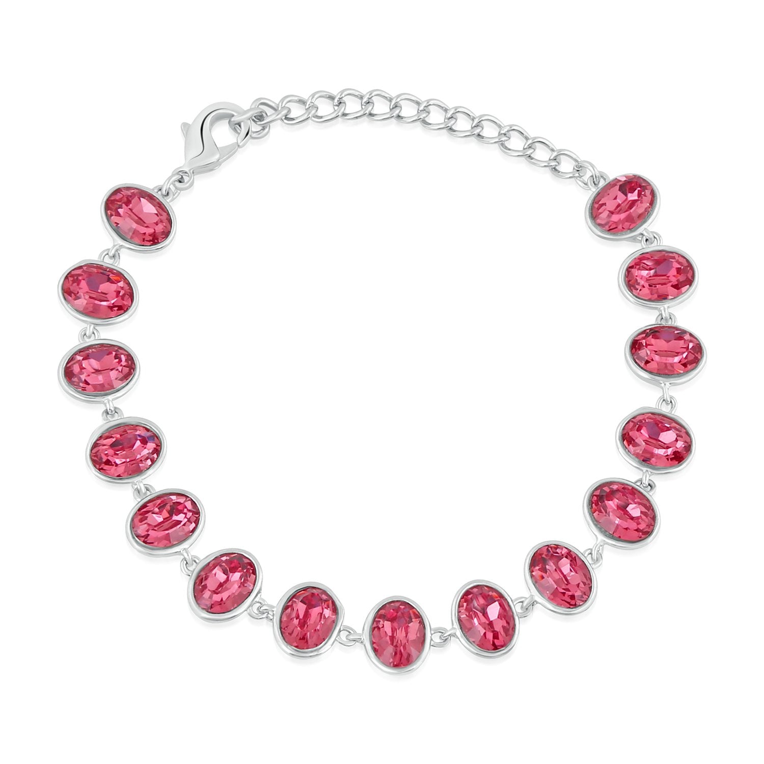 Mahi Rhodium Plated Gleaming Pink Crystals Adjustable Bracelet for girls and women - BR2100368R