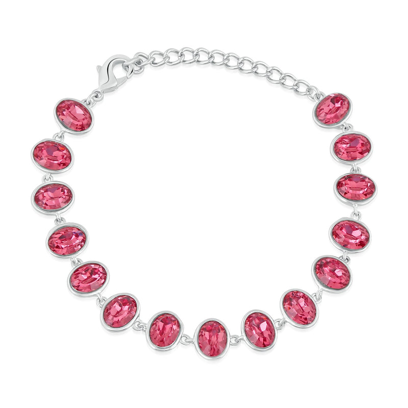 Mahi Rhodium Plated Gleaming Pink Crystals Adjustable Bracelet for girls and women - BR2100368R
