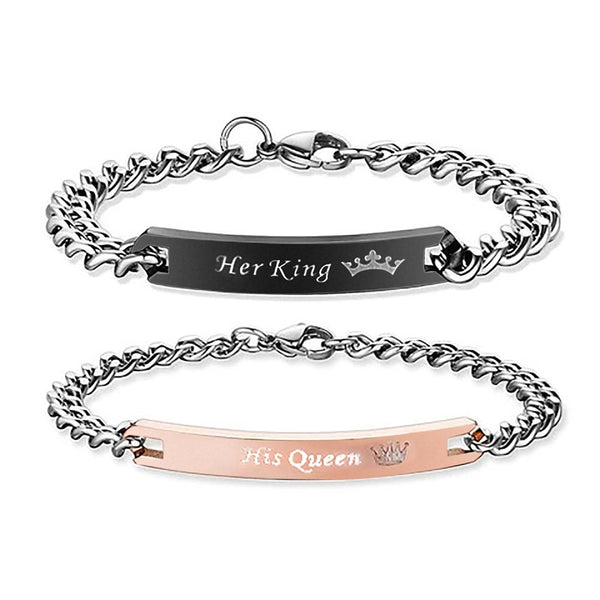 Mahi Rhodium Plated Glamorous Her King and His Queen Love Couple Bracelet