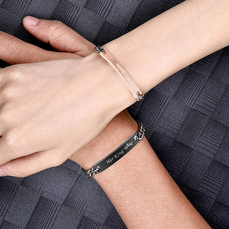 Mahi Rhodium Plated Glamorous Her King and His Queen Love Couple Bracelet