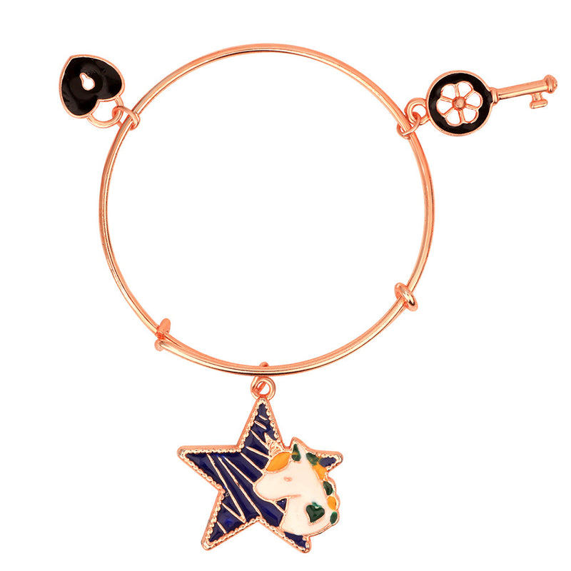 Mahi Lock Key & Star Unicorn Shaped Rose gold Plated Charm Bracelet for Kids (BRK1100837Z)