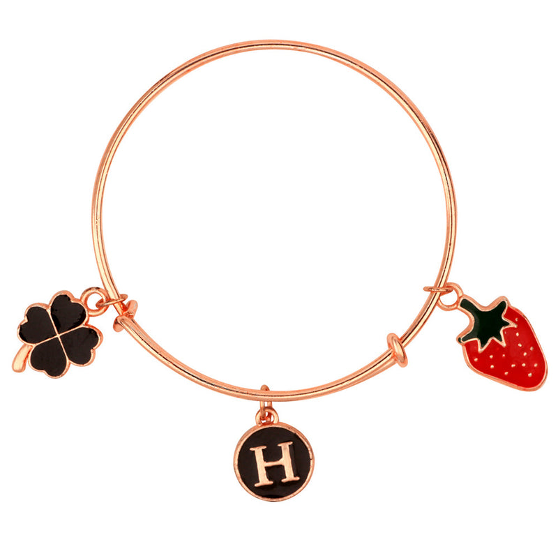 Mahi H Letter Floral & Strawberry Shaped Charm Bracelet with Rose Gold Plated for Kids (BRK1100860Z)