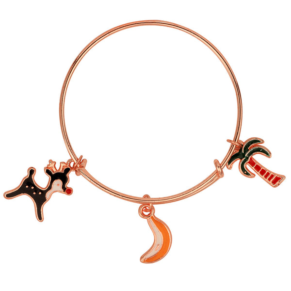 Mahi Coconut Tree, Banana & Dog Shaped Rose Gold Plated Enamel Work Charms Bracelet for Kids (BRK1100862Z)