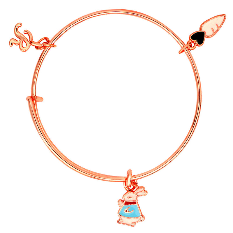 Mahi R Letter Raddish & Rabit Shaped Enamel Work Charm Bracelet with Rose Gold Plated for Kids (BRK1100868Z)