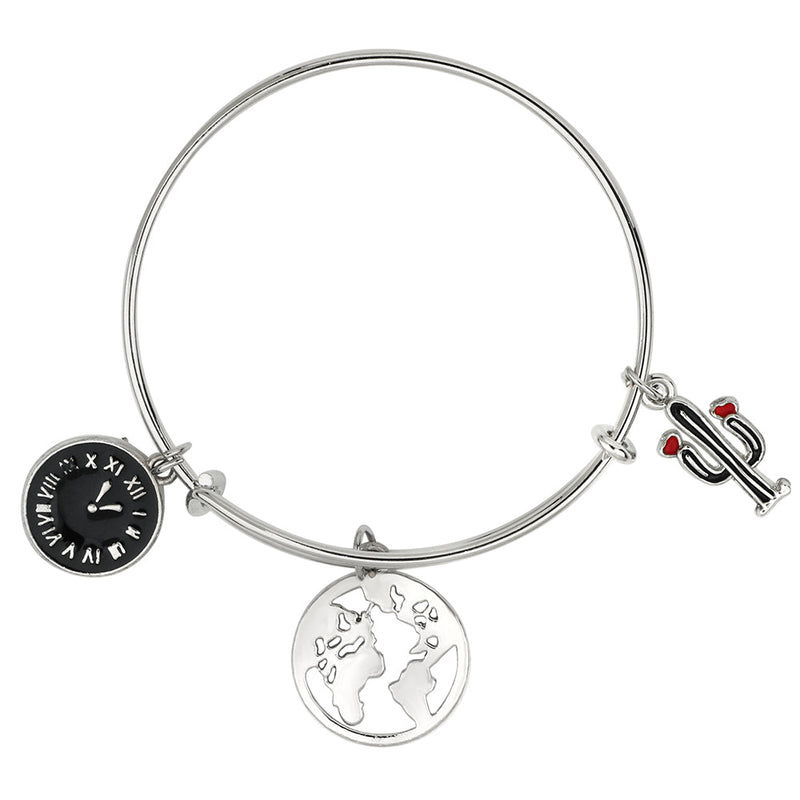 Mahi Cactus & Watch Shaped Rhodium Plated Enamel Work Charms Bracelet for Kids (BRK1100882R)