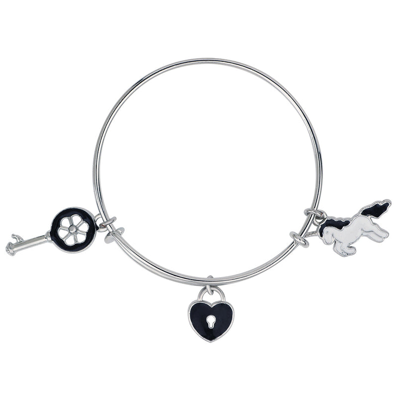 Mahi Key Lock & Unicorn Shaped Rhodium Plated Enamel Work Charms Bracelet for Kids (BRK1100884R)