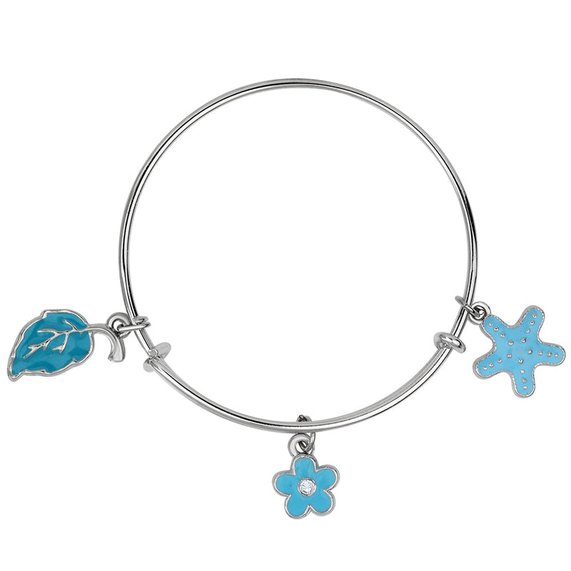 Mahi Leaf & Floral Shaped Enamel Work Charm Bracelet with Rhodium Plated for Kids (BRK1100891R)