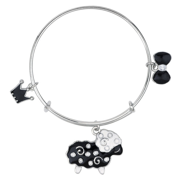 Mahi Ship, Crown & Boo Shaped Enamel Work Charm Bracelet with Rhodium Plated for Girls (BRK1100892R)