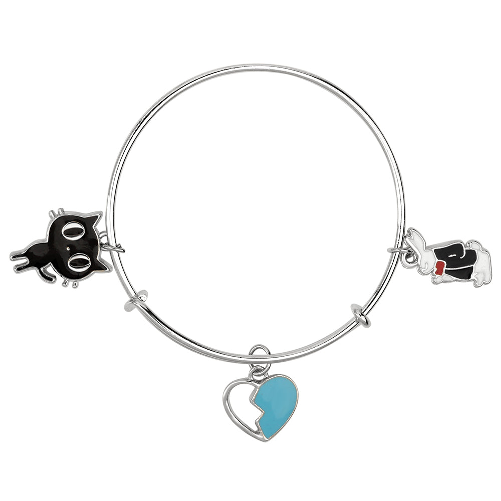 Mahi Cat, Rabit & Heart Shaped Enamel Work Charm Bracelet with Rhodium Plated for Girls (BRK1100893R)