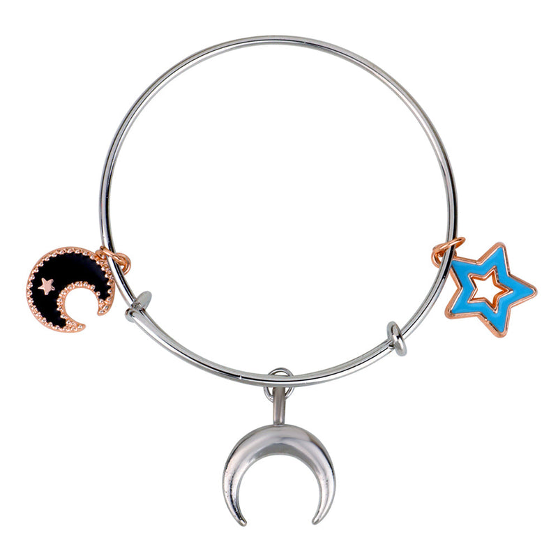 Mahi Rhodium Plated Moon & Star Shaped Colorful Enamel Work Charms Kids Bracelets for Kids (BRK1100920M)