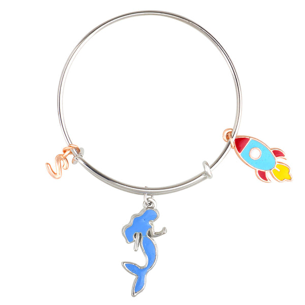 Mahi S Letter Mermaid & Rocket Shaped Enamel Work Charms Kids Bracelets for Kids (BRK1100942M)