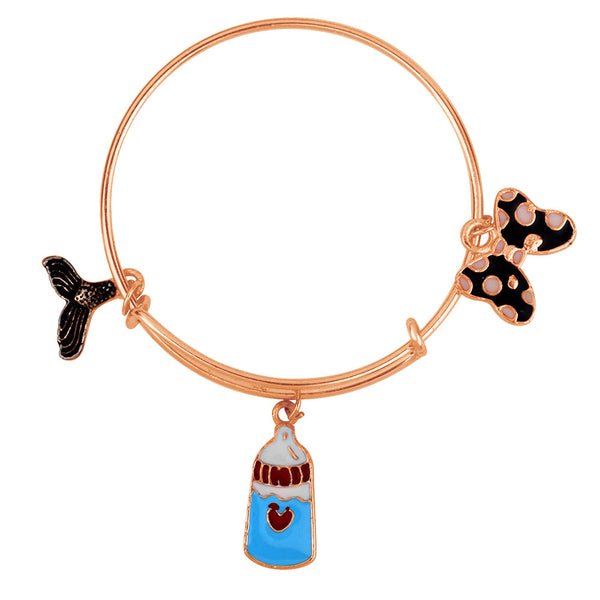 Mahi Rose Gold Plated Butterfly & Fish Tell Shaped Enamel Work Charms Kids Bracelets for Girls (BRK1100971Z)
