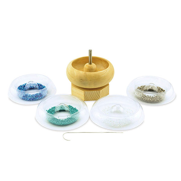 Beadsnfashion 3 Inch Wooden Beading Spinner With 2 Pcs Curved Needle and 4 Pcs Quick Change Trays