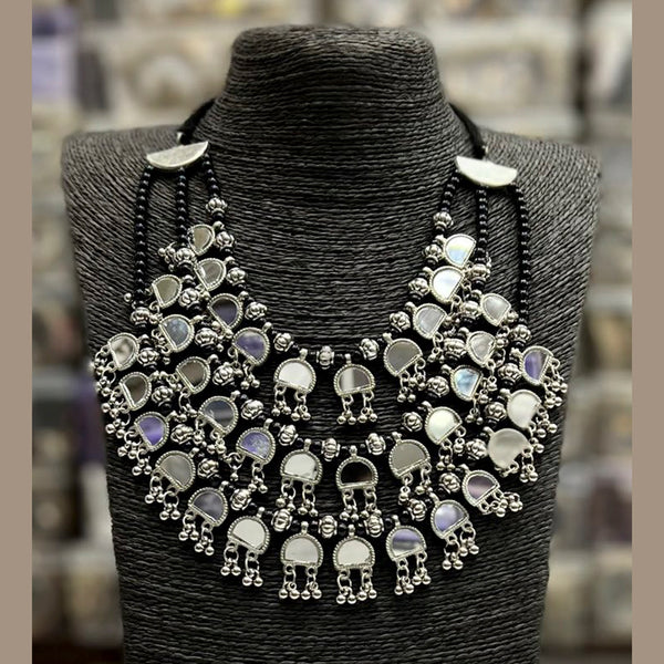 Bhavi Jewels Oxidised Multi layer Mirror Necklace Set