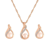 Etnico 18k Glittering Cubic Zirconia Designer Chain Pendent Necklace Jewellery Set with Pearl Drop Earring for Women & Girls (CH41RG)