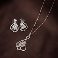 Etnico 18k Rose Gold Plated Glittering American Diamond CZ Zircon Chain Pendent Necklace Set for Women & Girls (CH47RG)
