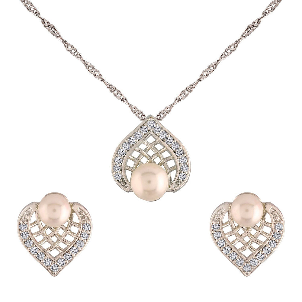 Etnico 18k Rhodium Plated Glittering Cubic Zirconia Designer Chain Pendent Necklace Jewellery Set for Women & Girls (CH50S)