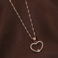 Etnico Rose Gold Plated Glittering CZ Zircon Heart Chain Pendent Necklace for Women & Girls (CH53RG)
