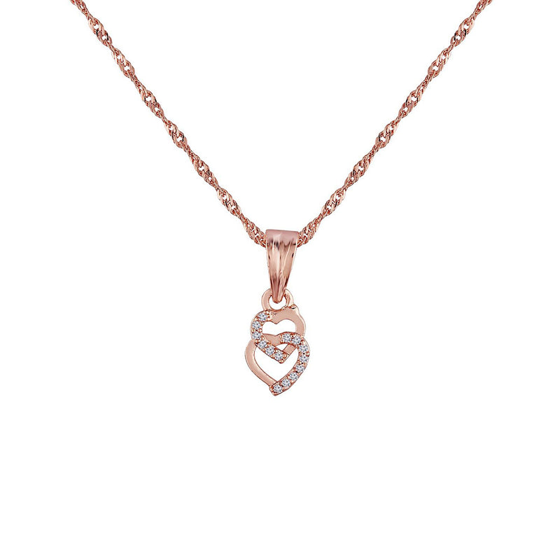 Etnico Rose Gold Plated Glittering CZ Zircon Heart Chain Pendent Necklace for Women & Girls (CH54RG)