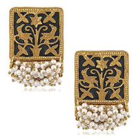 Mahi Ethnic Meenakari Work Rectangular Shape Dangler Earring with Artificial Pearl for Women VECJ100138Bla