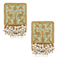 Mahi Ethnic Meenakari Work Rectangular Shape Dangler Earring with Artificial Pearl for Women VECJ100138Fir