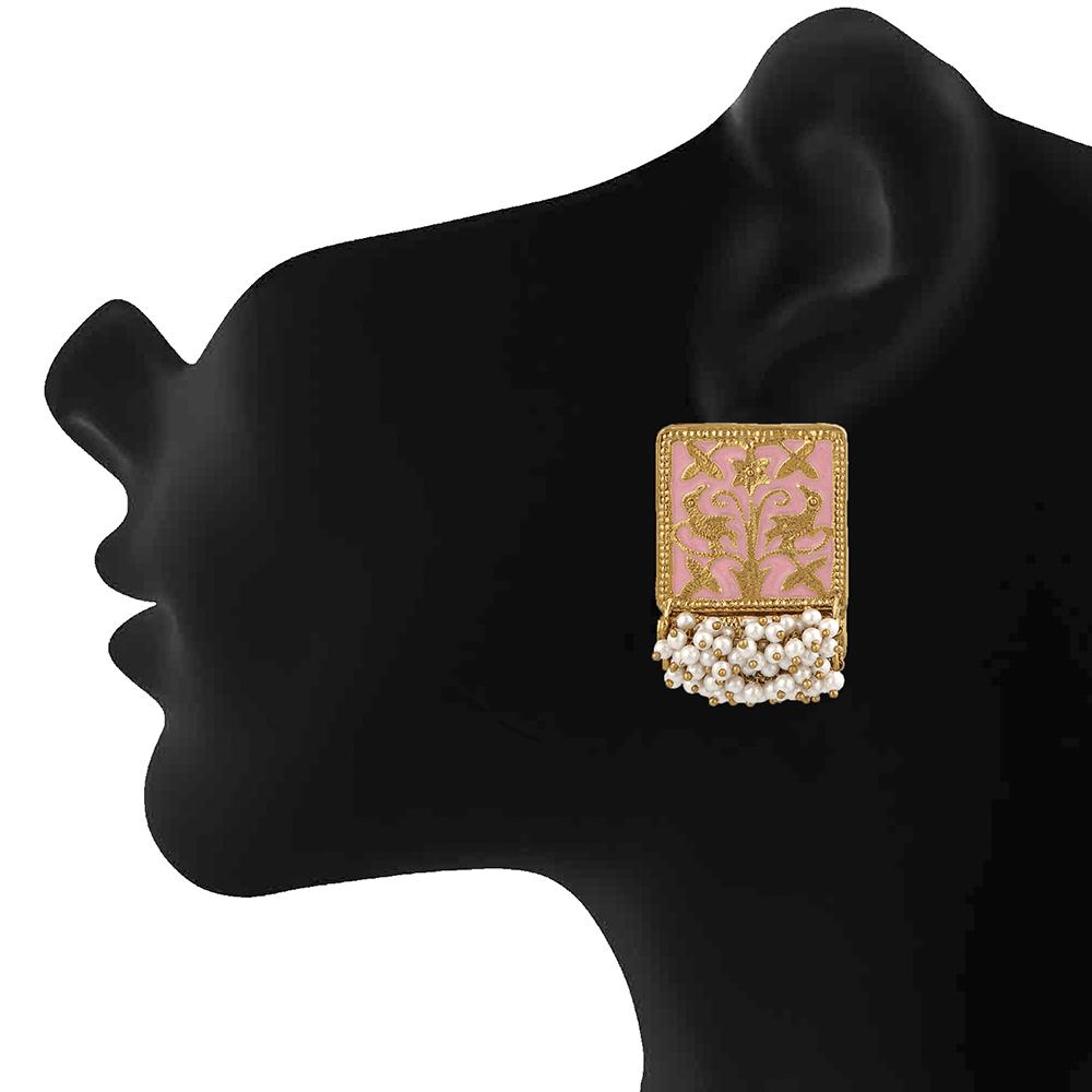 Mahi Ethnic Meenakari Work Rectangular Shape Dangler Earring with Artificial Pearl for Women VECJ100138Pin