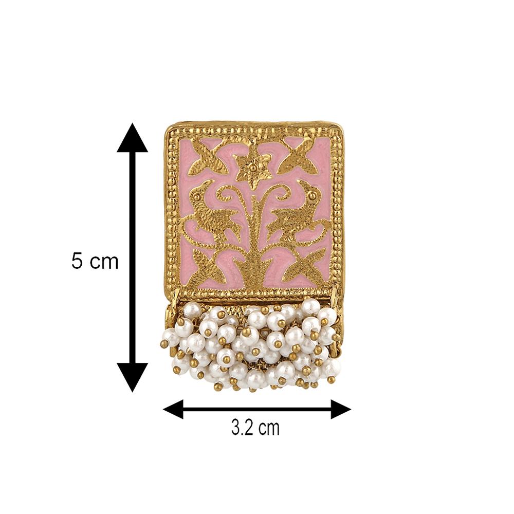 Mahi Ethnic Meenakari Work Rectangular Shape Dangler Earring with Artificial Pearl for Women VECJ100138Pin