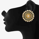 Mahi Traditional Gold Plated White Kundan Circular Stud Earring For Women VECJ100196