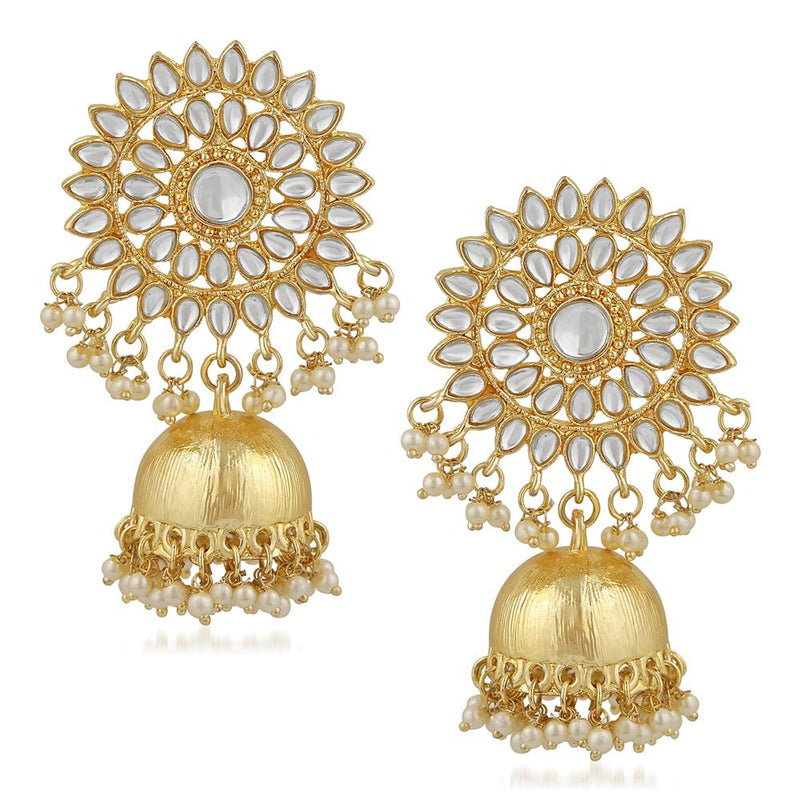 Mahi Traditional Gold Plated Floral Kundan Jhumki Earring For Women VECJ100199