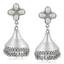 Mahi Oxidised Rhodium Plated Floral Dangler Jhumki Artificial Pearl Earrings for Women VECJ100208