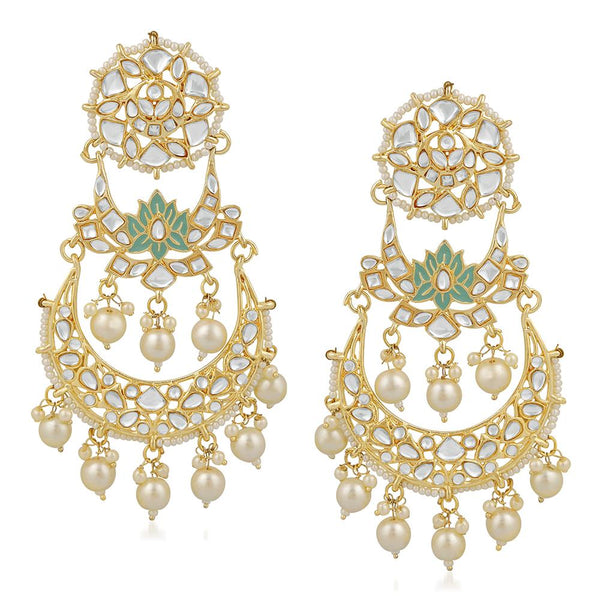 Mahi Ethnic Gold Plated White Kundan Chandbali Dangler Earring For Women VECJ100209