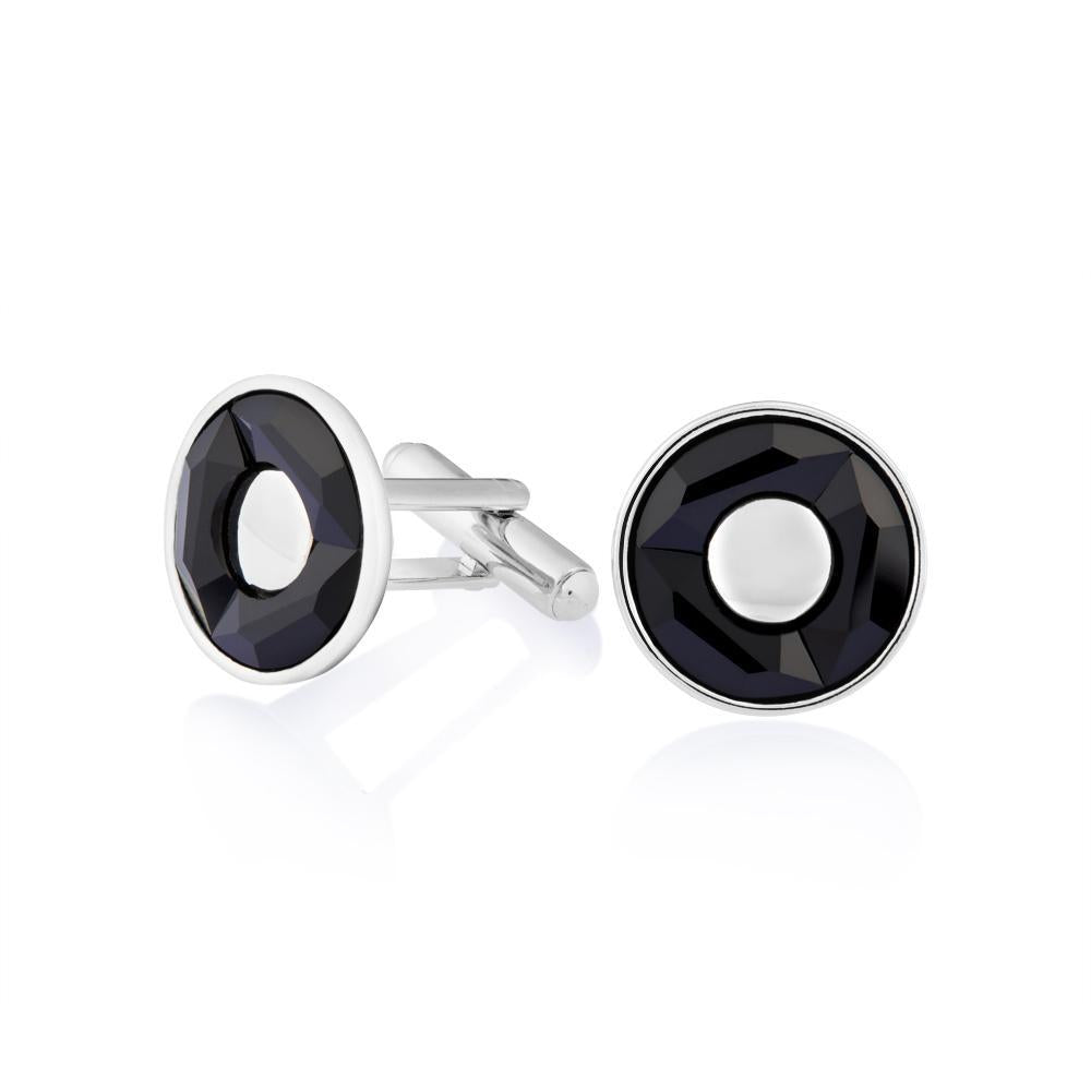 Mahi Rhodium Plated Black Round Cufflink
