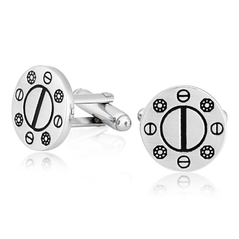 Mahi Rhodium Plated Round Charm Cufflinks