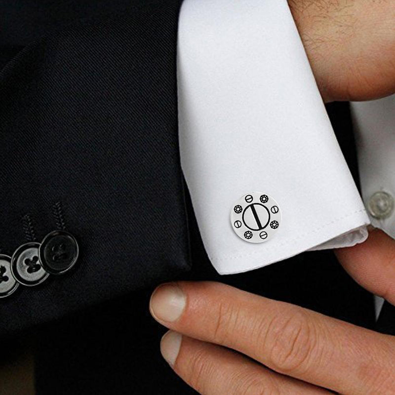 Mahi Rhodium Plated Round Charm Cufflinks