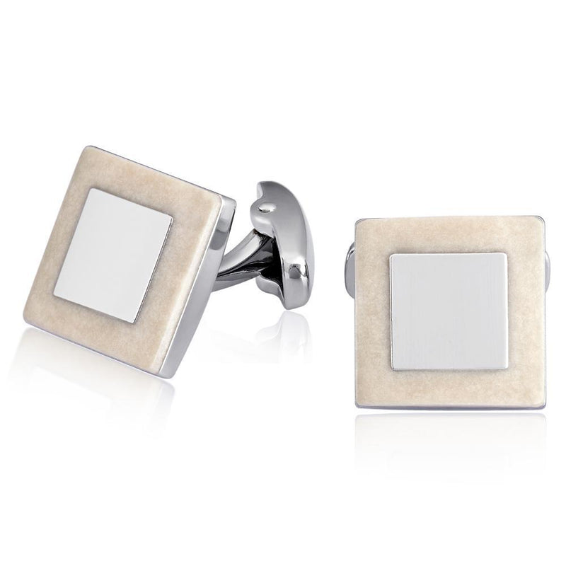 Mahi Rhodium Plated Square White Cufflinks